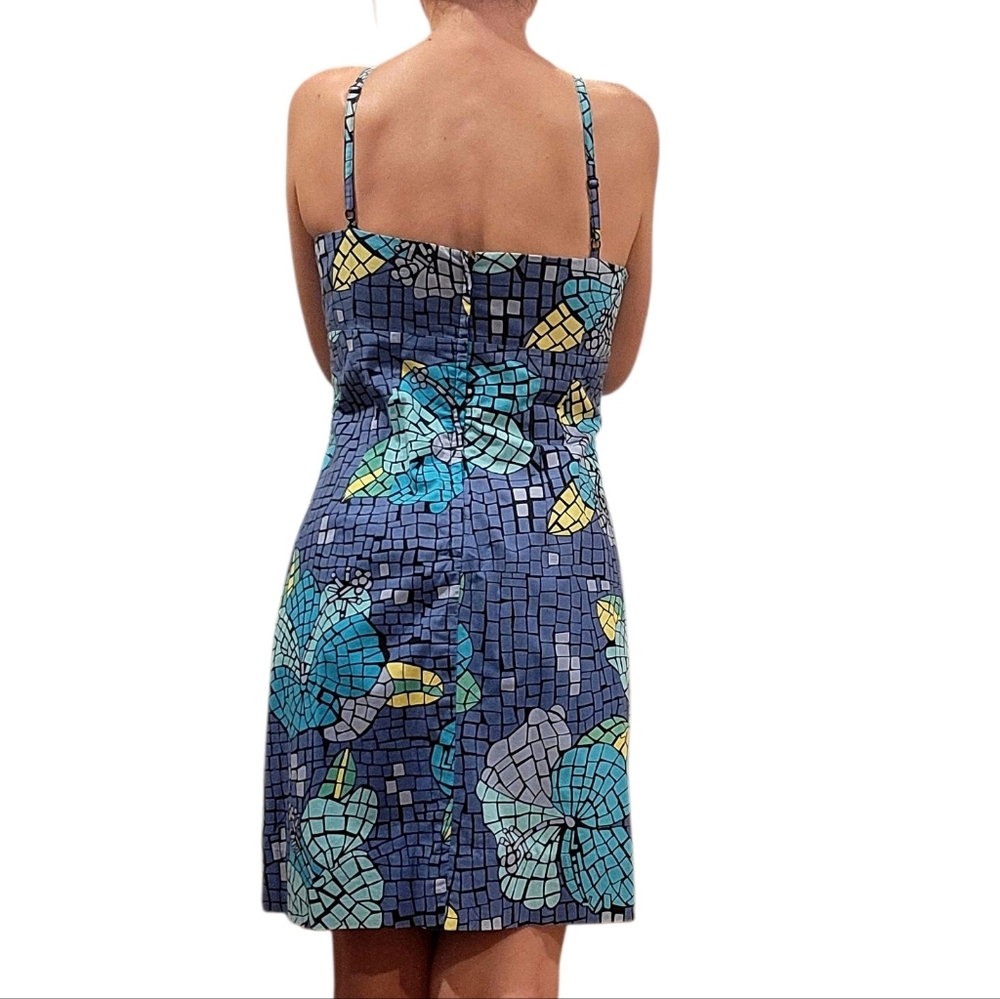 Lilly Pulitzer Cotton/Spandex Blue Abstract Mosaic Butterfly Summer Dress sz 12 - Picture 4 of 7